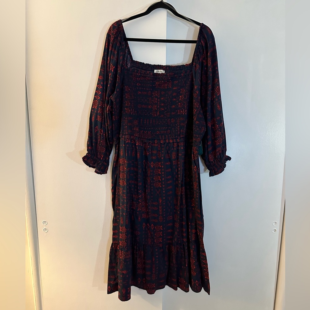 The Pioneer Woman Navy and Red Long Sleeve Dress size 2x new nwt